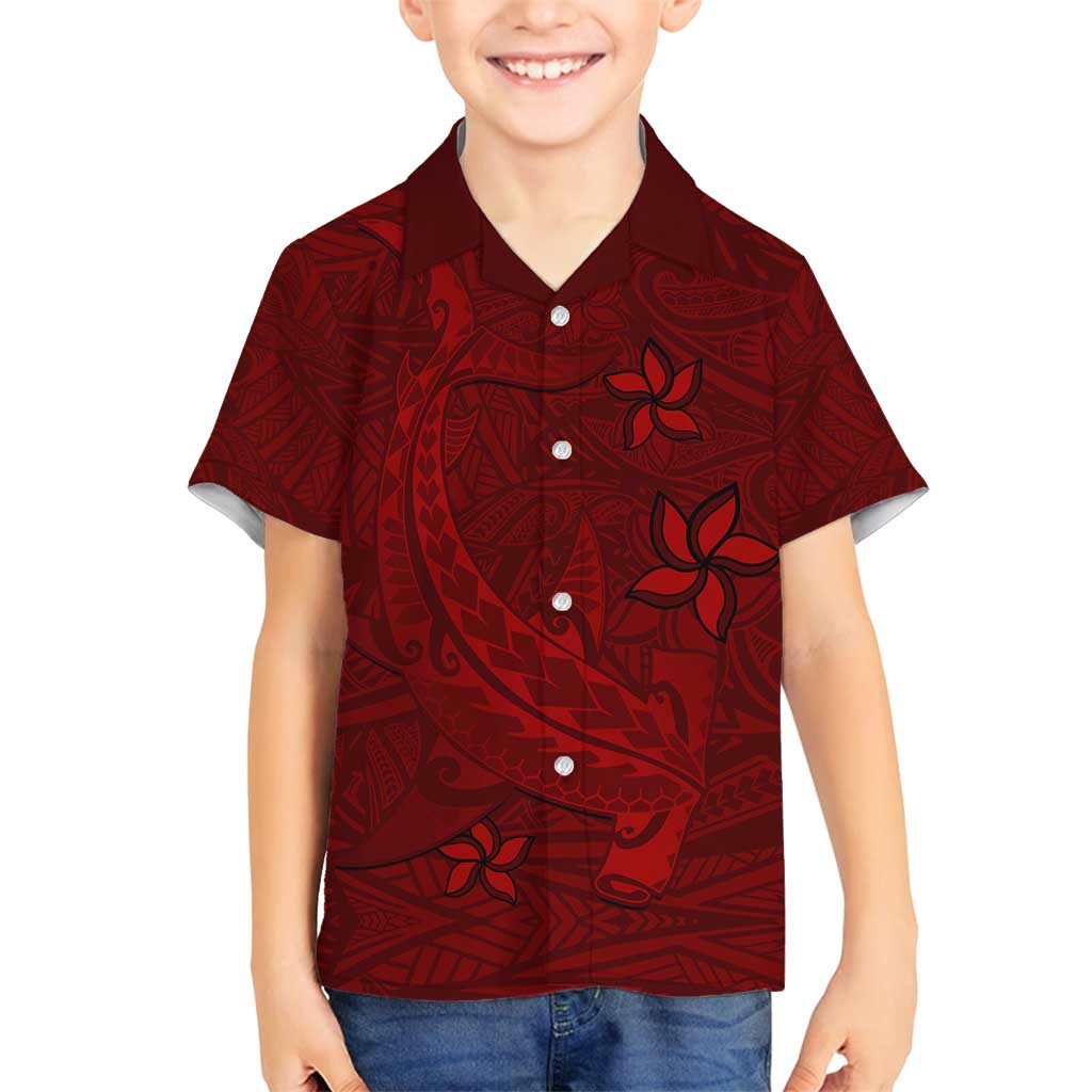 Oxblood Polynesia Family Matching Off Shoulder Maxi Dress and Hawaiian Shirt Hawaiian Tribal Hammerhead Shark Tattoo LT14 Son's Shirt Oxblood - Polynesian Pride