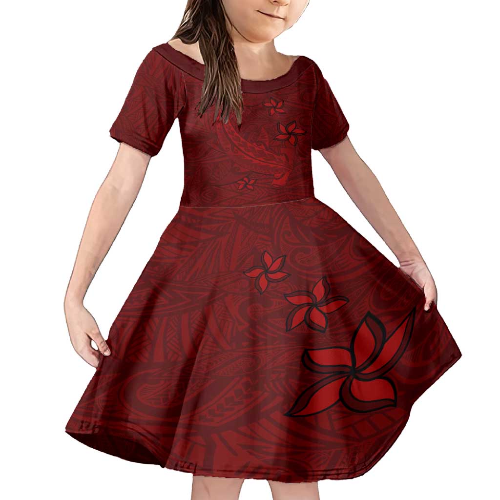 Oxblood Polynesia Family Matching Tank Maxi Dress and Hawaiian Shirt Hawaiian Tribal Hammerhead Shark Tattoo LT14 Daughter's Dress Oxblood - Polynesian Pride