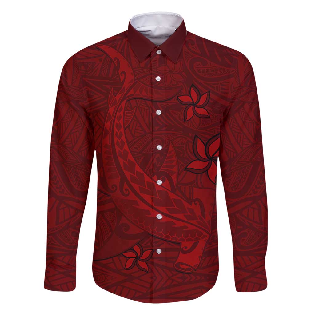 Oxblood Polynesia Family Matching Tank Maxi Dress and Hawaiian Shirt Hawaiian Tribal Hammerhead Shark Tattoo LT14 Dad's Shirt - Long Sleeve Oxblood - Polynesian Pride
