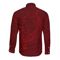 Oxblood Polynesia Long Sleeve Button Shirt Hawaiian Tribal Hammerhead Shark Tattoo