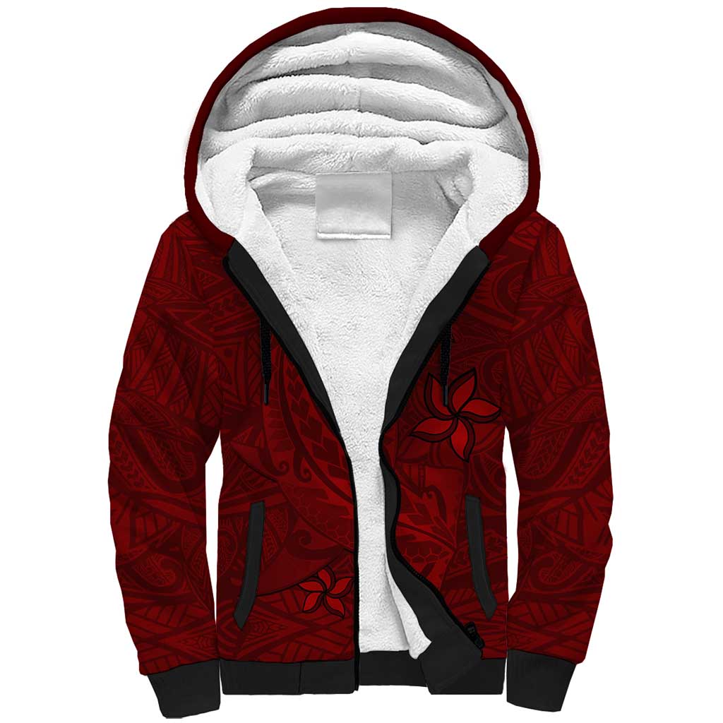 Oxblood Polynesia Sherpa Hoodie Hawaiian Tribal Hammerhead Shark Tattoo