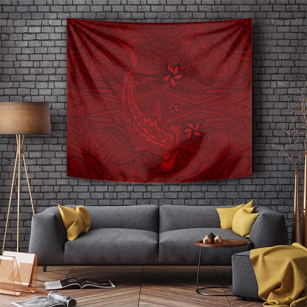 Oxblood Polynesia Tapestry Hawaiian Tribal Hammerhead Shark Tattoo