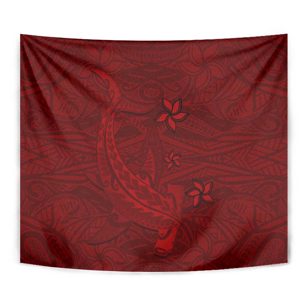 Oxblood Polynesia Tapestry Hawaiian Tribal Hammerhead Shark Tattoo