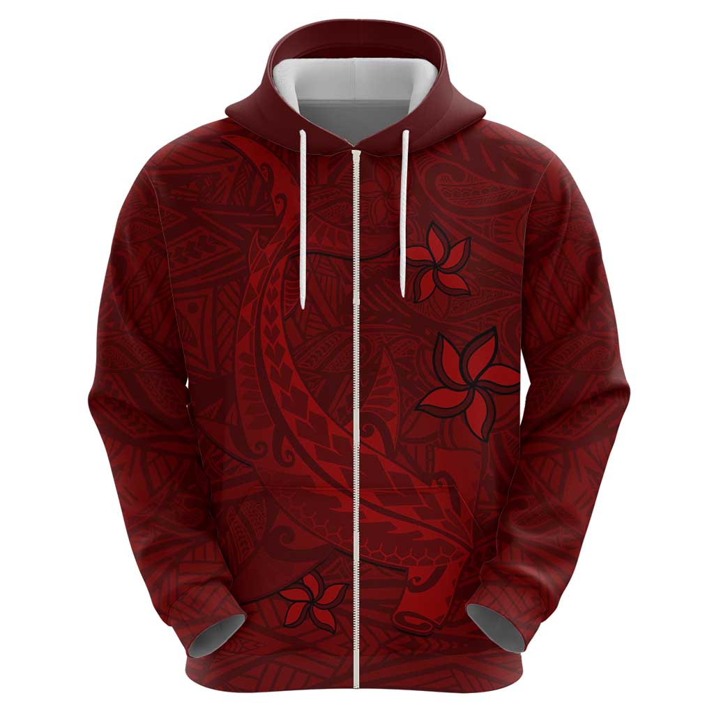 Oxblood Polynesia Zip Hoodie Hawaiian Tribal Hammerhead Shark Tattoo LT14 - Polynesian Pride