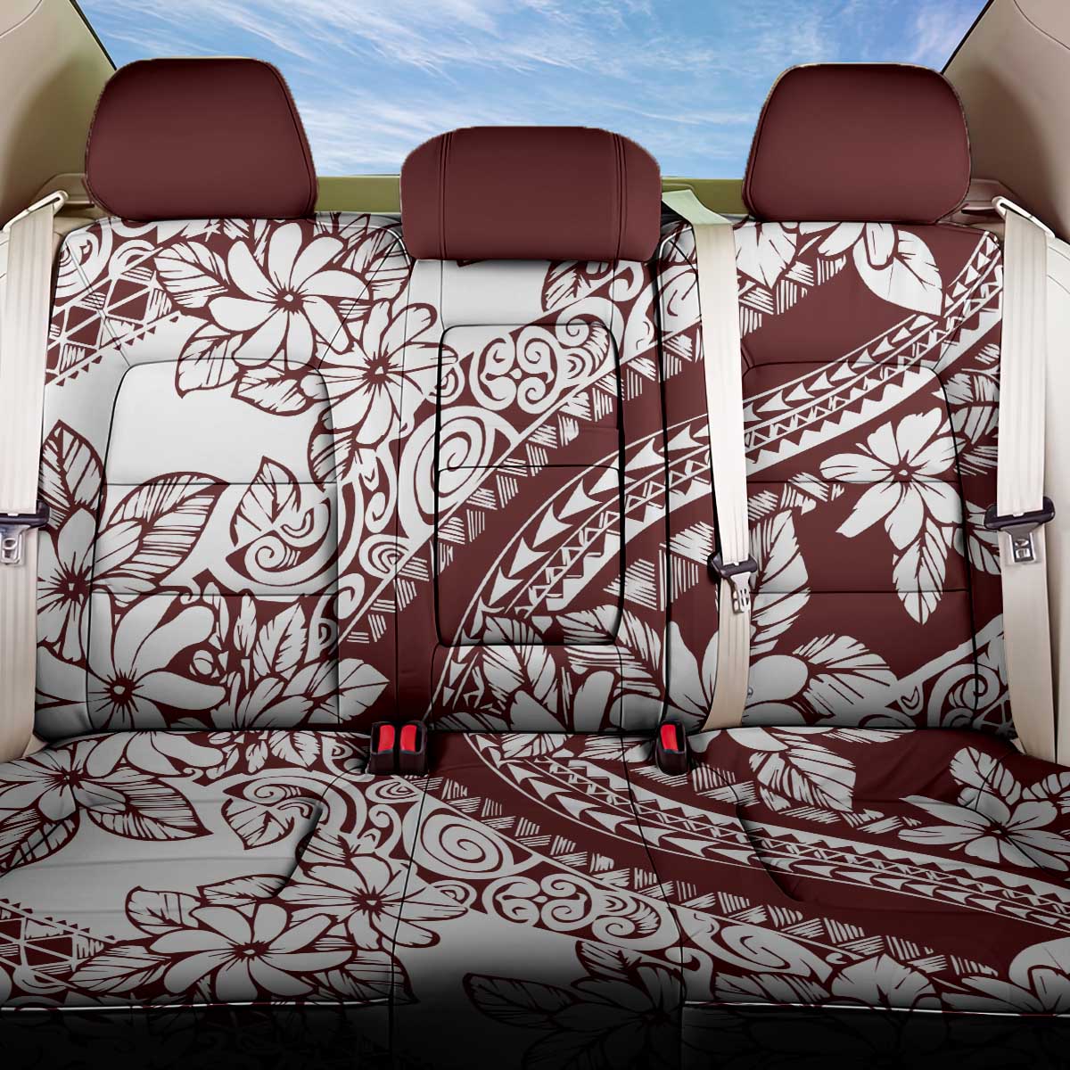 Polynesian Tropical Flowers Oxblood Color Back Car Seat Cover