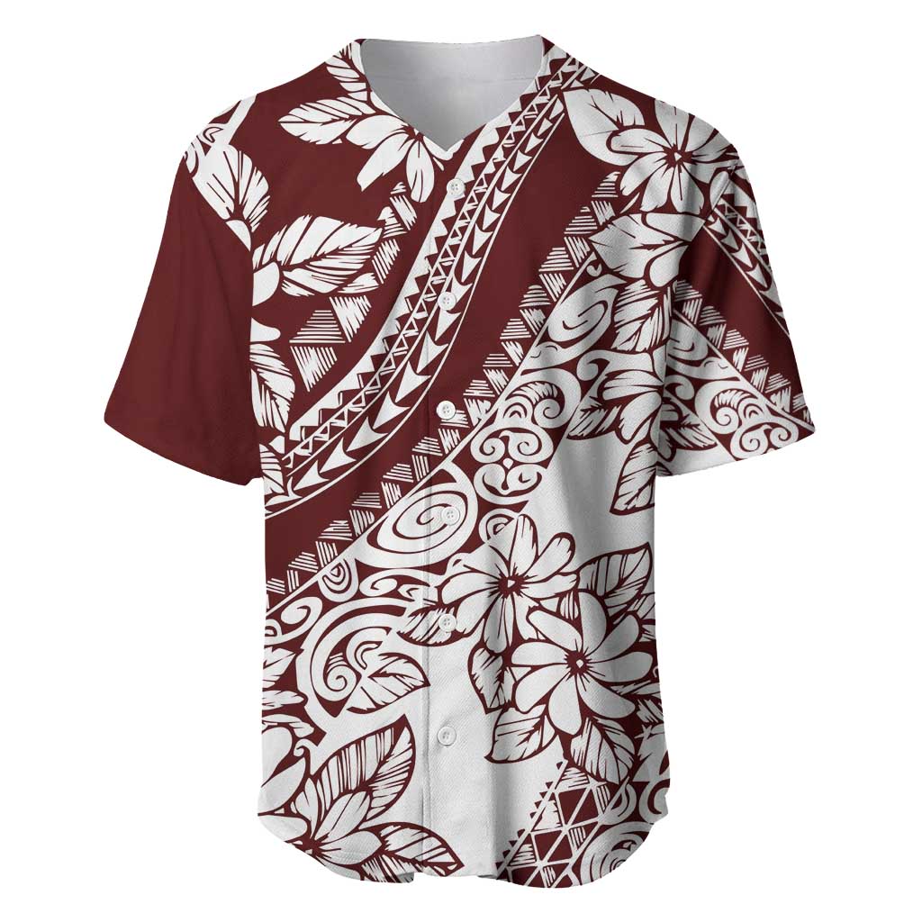 Polynesian Tropical Flowers Oxblood Color Baseball Jersey LT14 Oxblood - Polynesian Pride