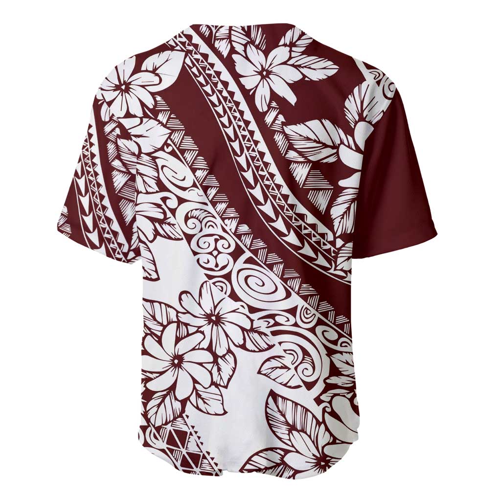 Polynesian Tropical Flowers Oxblood Color Baseball Jersey LT14 - Polynesian Pride