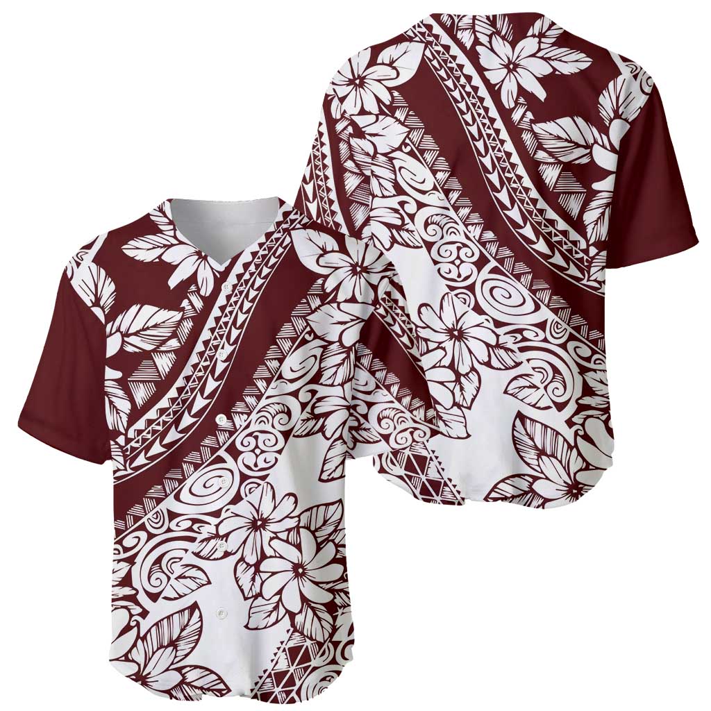 Polynesian Tropical Flowers Oxblood Color Baseball Jersey LT14 - Polynesian Pride