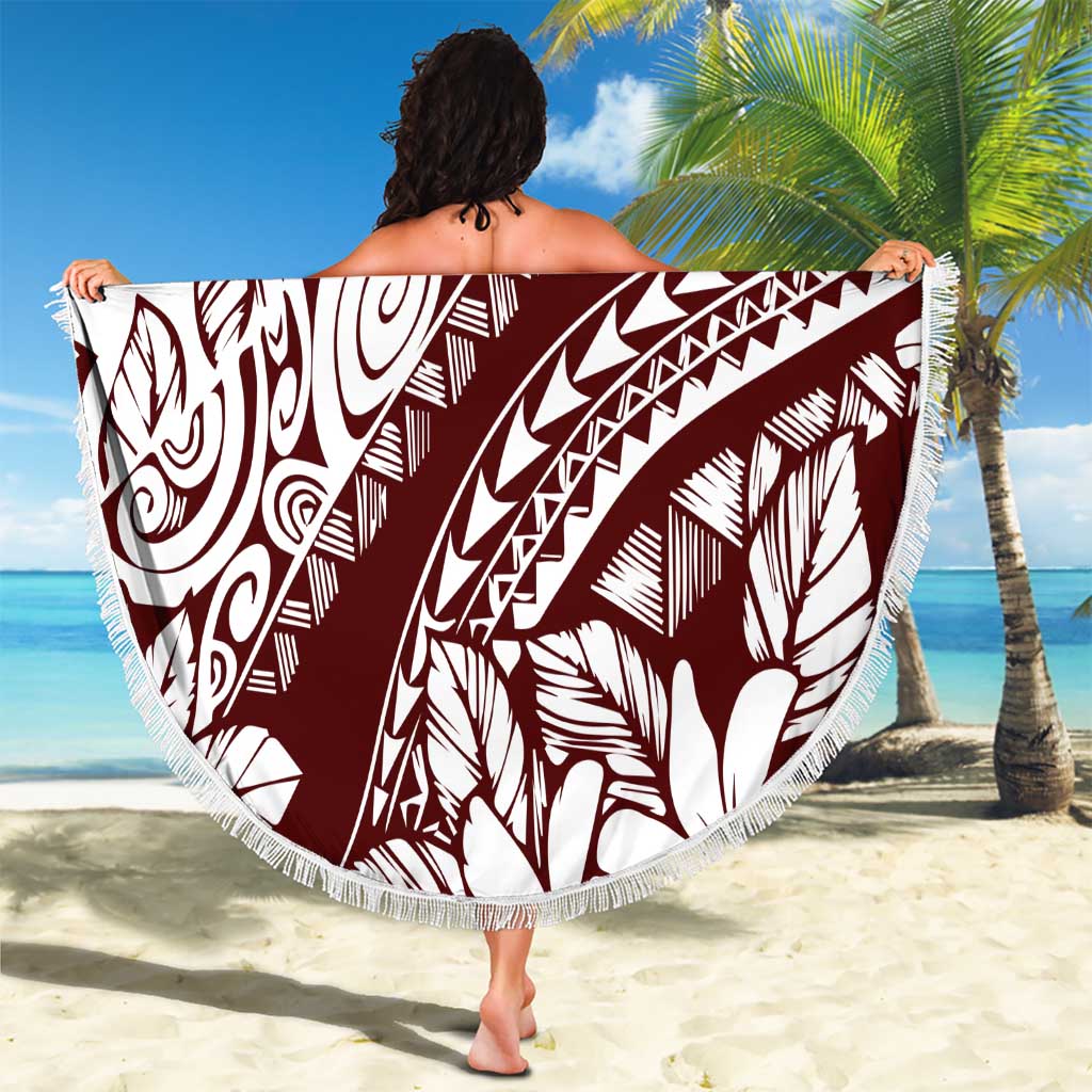 Polynesian Tropical Flowers Oxblood Color Beach Blanket