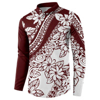 Polynesian Tropical Flowers Oxblood Color Button Sweatshirt