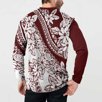 Polynesian Tropical Flowers Oxblood Color Button Sweatshirt