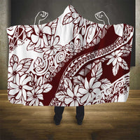 Polynesian Tropical Flowers Oxblood Color Hooded Blanket