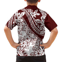 Polynesian Tropical Flowers Oxblood Color Kid Hawaiian Shirt