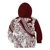 Polynesian Tropical Flowers Oxblood Color Kid Hoodie
