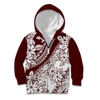 Polynesian Tropical Flowers Oxblood Color Kid Hoodie