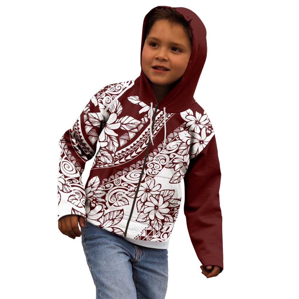 Polynesian Tropical Flowers Oxblood Color Kid Hoodie
