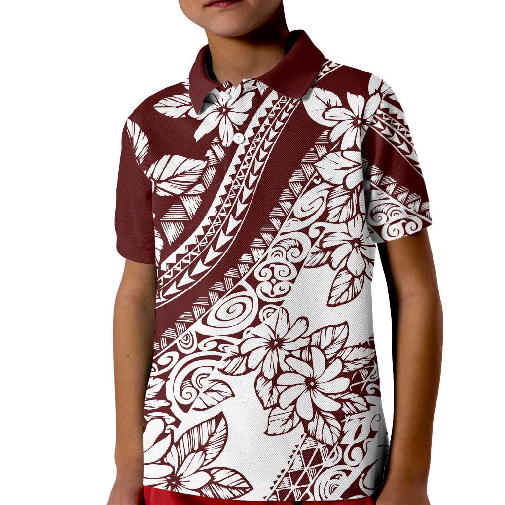 Polynesian Tropical Flowers Oxblood Color Kid Polo Shirt LT14 Kid Oxblood - Polynesian Pride