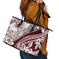 Polynesian Tropical Flowers Oxblood Color Leather Tote Bag LT14 - Polynesian Pride