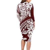 Polynesian Tropical Flowers Oxblood Color Long Sleeve Bodycon Dress LT14 - Polynesian Pride