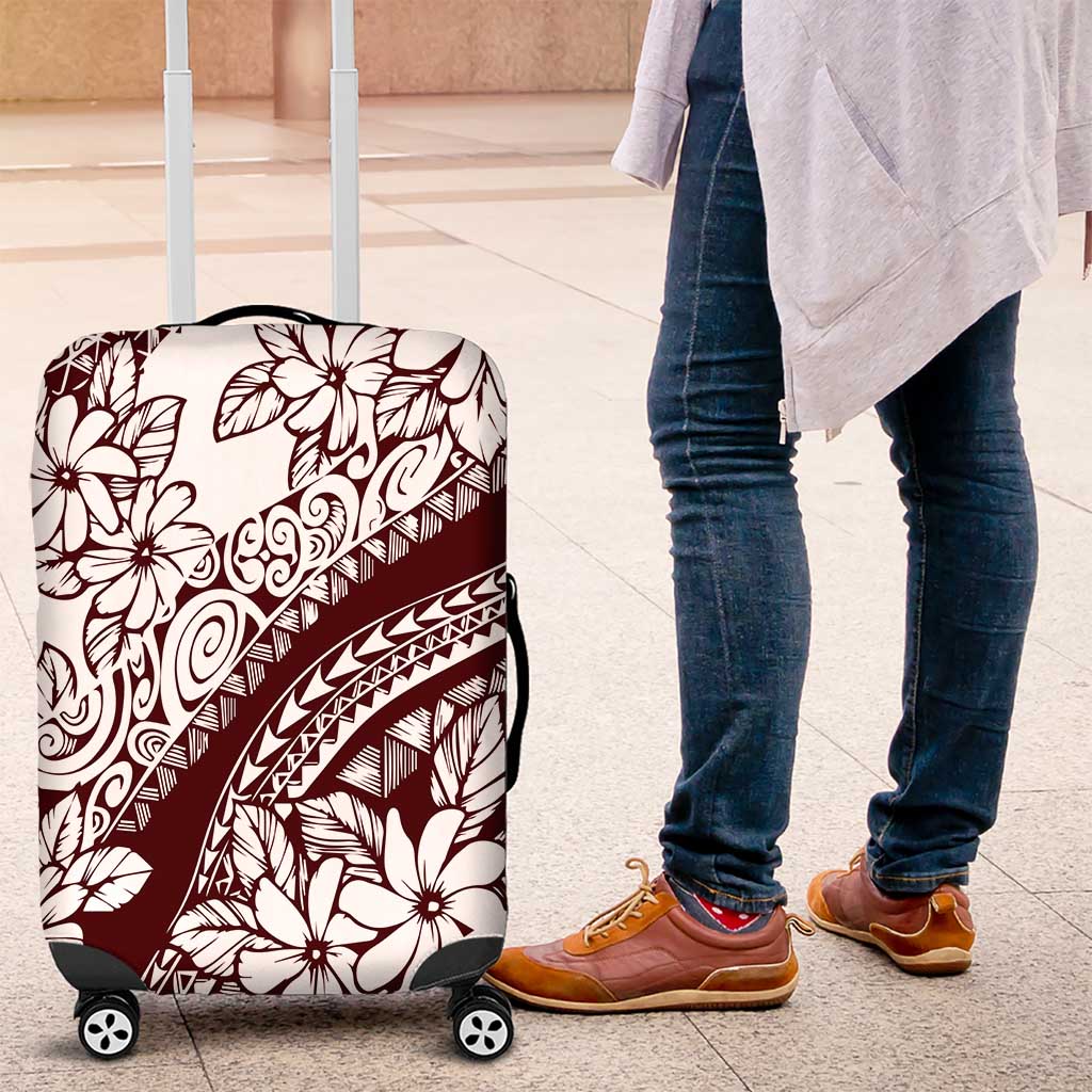 Polynesian Tropical Flowers Oxblood Color Luggage Cover