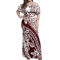 Polynesian Tropical Flowers Oxblood Color Off Shoulder Maxi Dress LT14 Women Oxblood - Polynesian Pride