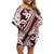 Polynesian Tropical Flowers Oxblood Color Off Shoulder Short Dress