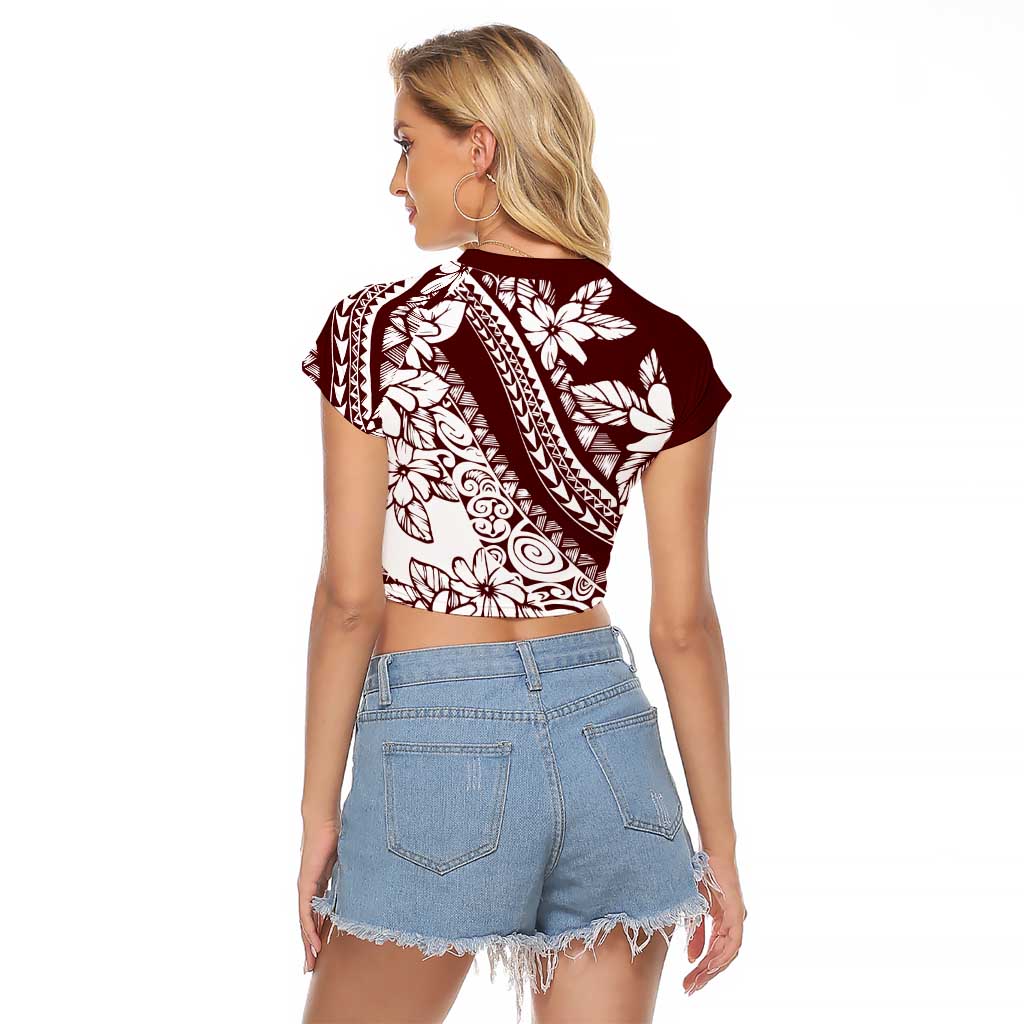 Polynesian Tropical Flowers Oxblood Color Raglan Cropped T Shirt LT14 - Polynesian Pride