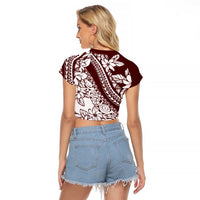 Polynesian Tropical Flowers Oxblood Color Raglan Cropped T Shirt LT14 - Polynesian Pride