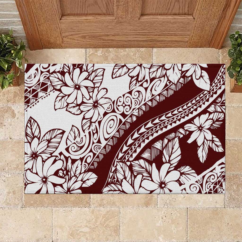 Polynesian Tropical Flowers Oxblood Color Rubber Doormat LT14 Oxblood - Polynesian Pride