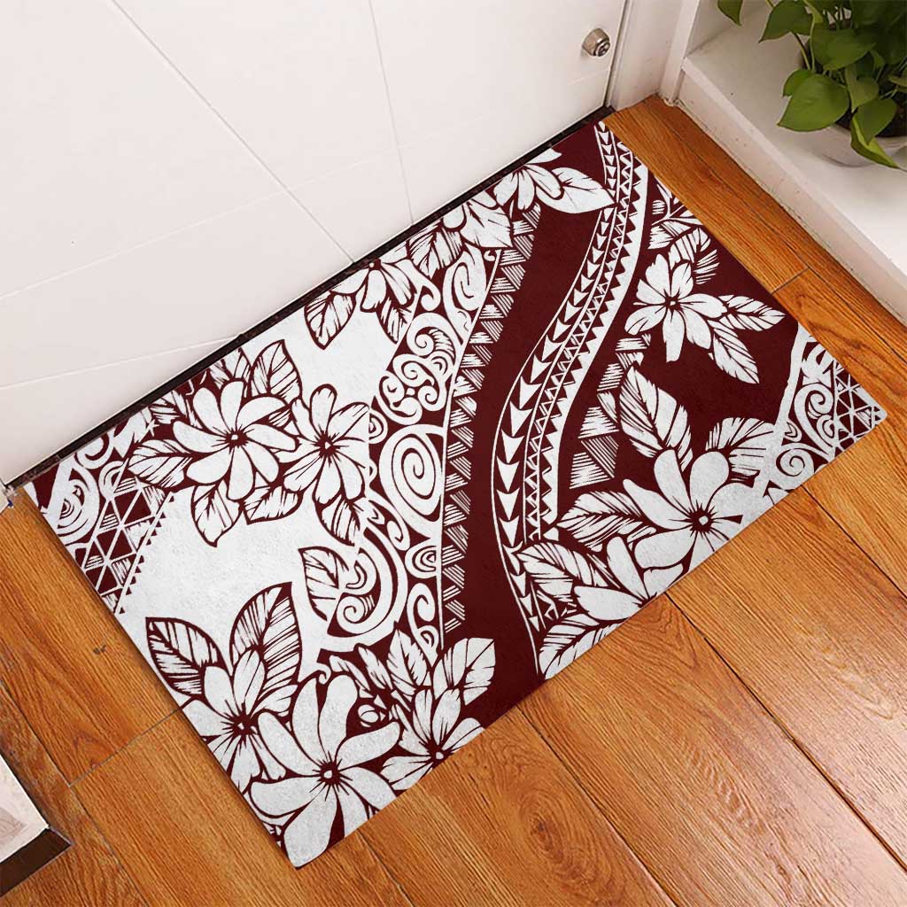 Polynesian Tropical Flowers Oxblood Color Rubber Doormat LT14 - Polynesian Pride
