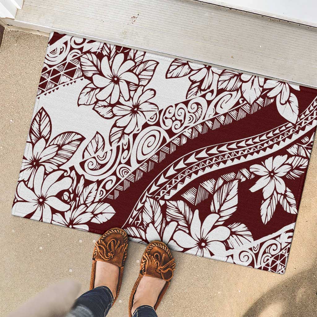 Polynesian Tropical Flowers Oxblood Color Rubber Doormat LT14 - Polynesian Pride