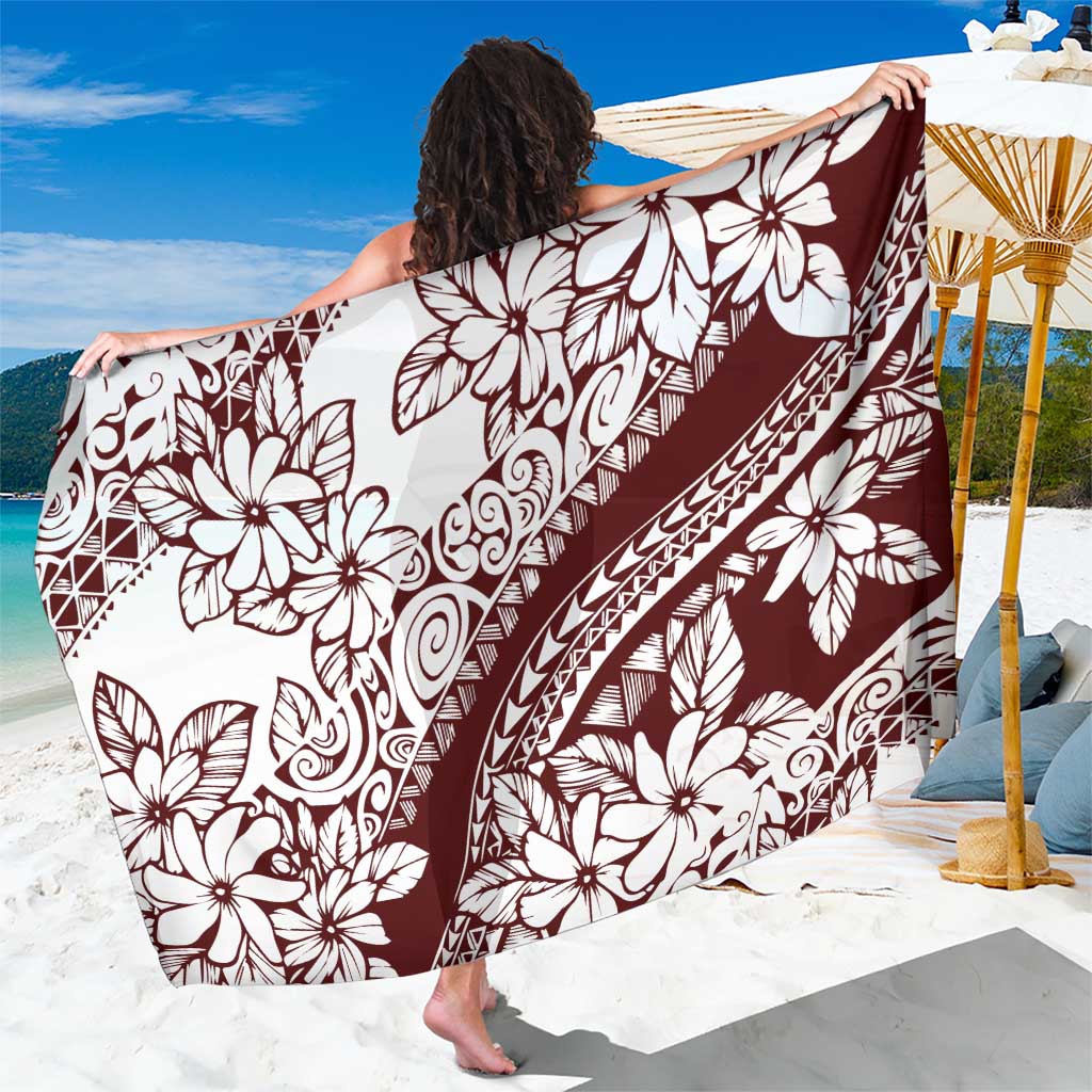 Polynesian Tropical Flowers Oxblood Color Sarong