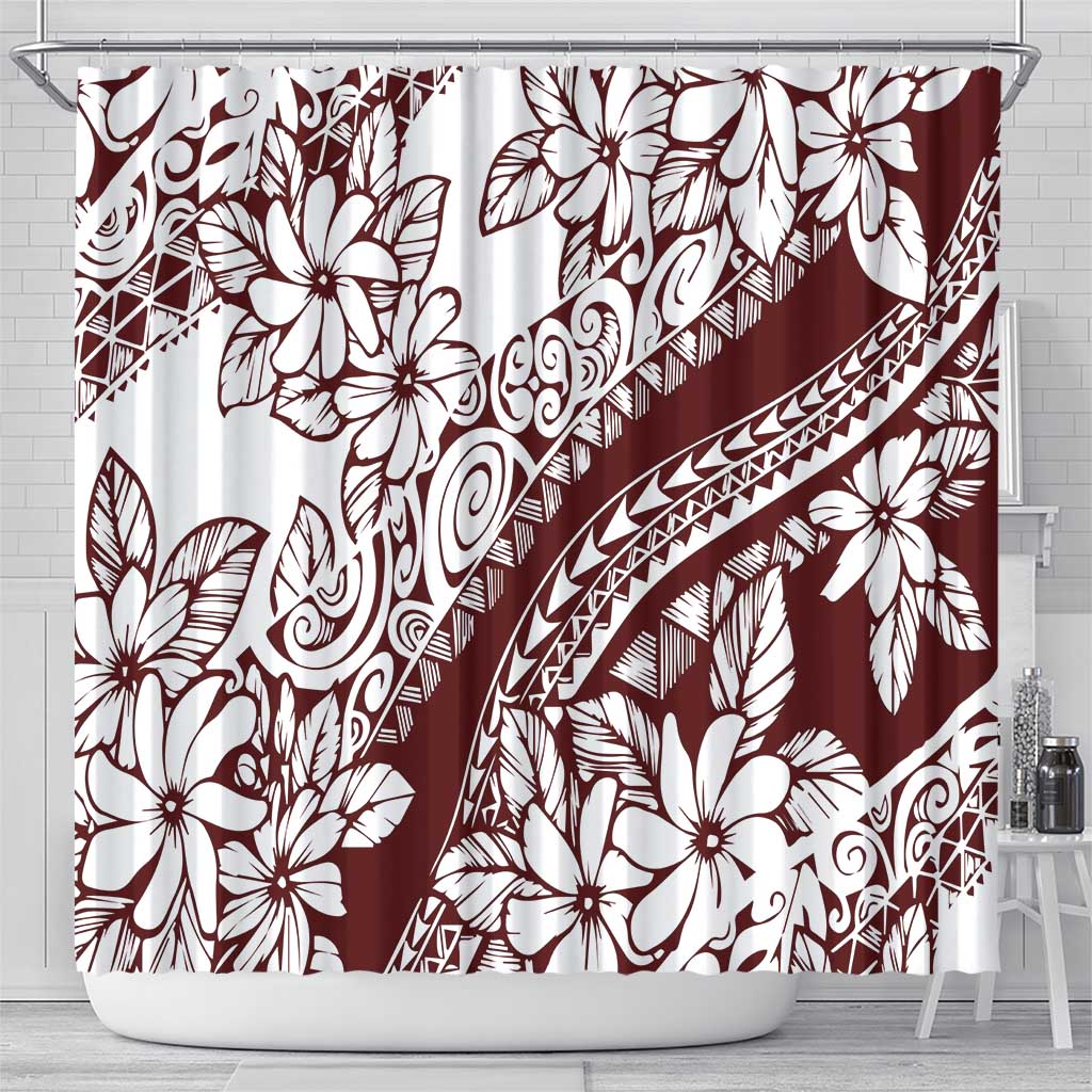 Polynesian Tropical Flowers Oxblood Color Shower Curtain LT14 - Polynesian Pride