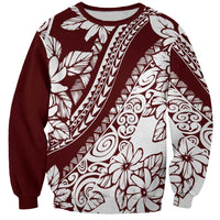 Polynesian Tropical Flowers Oxblood Color Sweatshirt