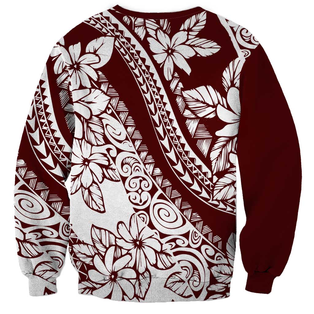 Polynesian Tropical Flowers Oxblood Color Sweatshirt