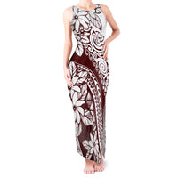 Polynesian Tropical Flowers Oxblood Color Tank Maxi Dress