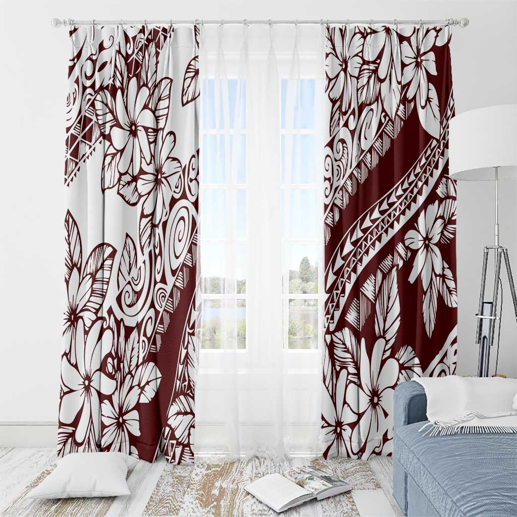 Polynesian Tropical Flowers Oxblood Color Window Curtain