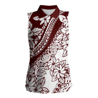 Polynesian Tropical Flowers Oxblood Color Women Sleeveless Polo Shirt LT14 Female Oxblood - Polynesian Pride