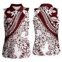 Polynesian Tropical Flowers Oxblood Color Women Sleeveless Polo Shirt LT14 - Polynesian Pride