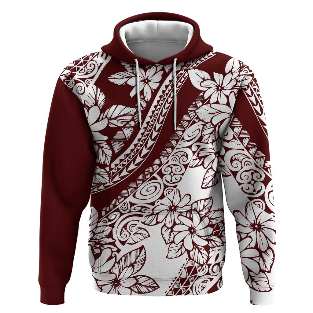 Polynesian Tropical Flowers Oxblood Color Zip Hoodie LT14 Pullover Hoodie Oxblood - Polynesian Pride