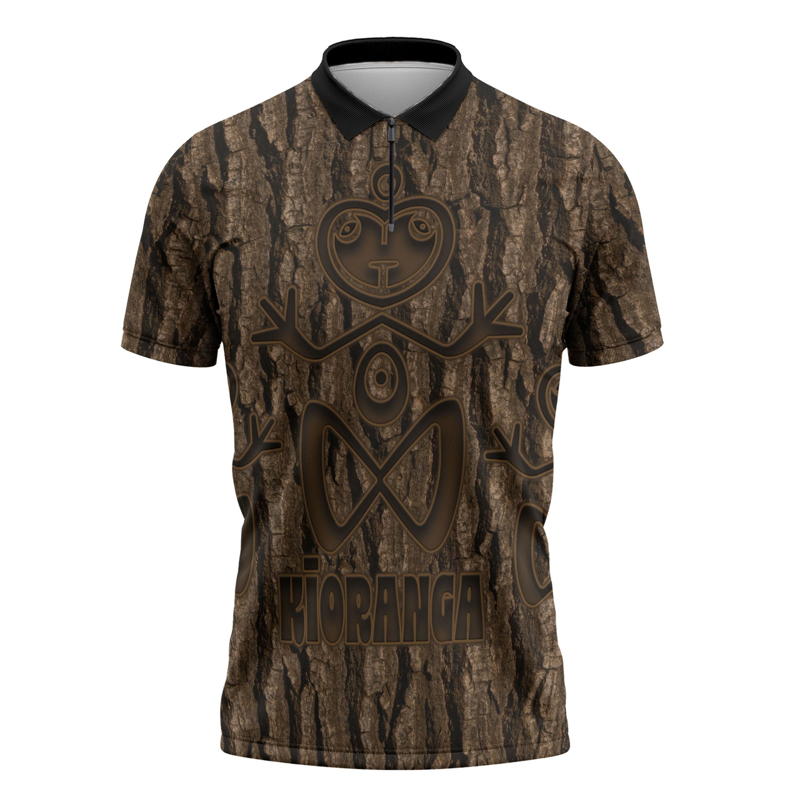 Kioranga Moriori New Zealand Zipper Polo Shirt Kopi Rakau Carving Art LT14 Brown - Polynesian Pride