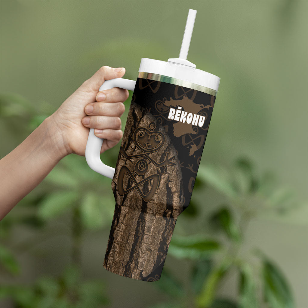 Moriori Kekoru New Zealand Personalised Tumbler With Handle Kopi Rakau Carving Chatham Islands Map LT14 - Polynesian Pride