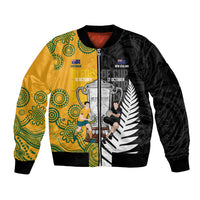 New Zealand Australia Rugby Bledisloe 2026 Custom Sleeve Zip Bomber Jacket Champion Trophy Maori Aboriginal Art LT14 Unisex Multicolor - Polynesian Pride