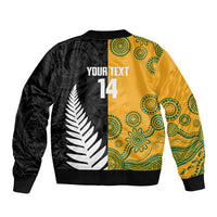 New Zealand Australia Rugby Bledisloe 2026 Custom Sleeve Zip Bomber Jacket Champion Trophy Maori Aboriginal Art LT14 - Polynesian Pride