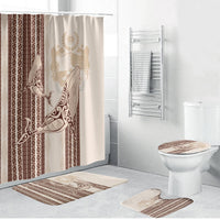 Swimming With Humpback Whales Season Tonga Bathroom Set Tongan Tofuaa Ngatu Pattern Brown LT14 Bathroom Set (4 pcs) Brown - Polynesian Pride