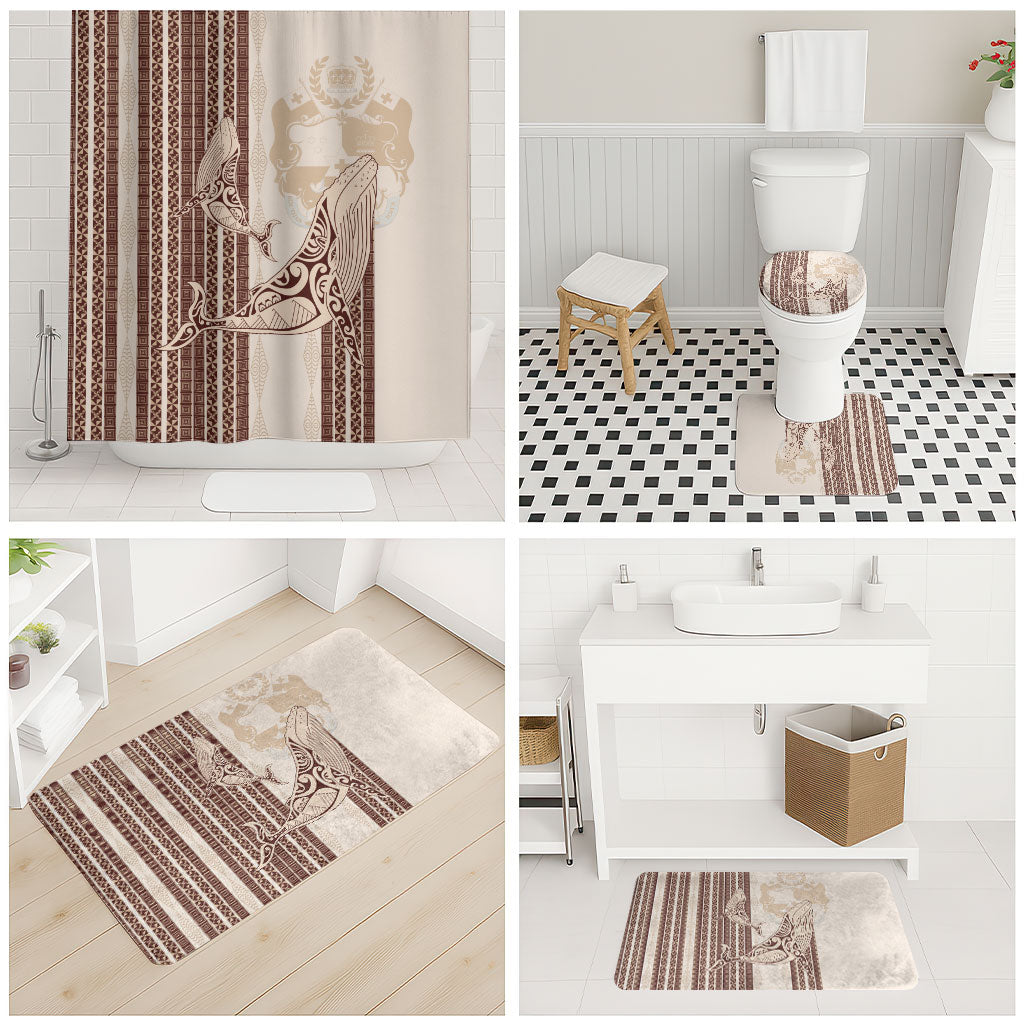 Swimming With Humpback Whales Season Tonga Bathroom Set Tongan Tofuaa Ngatu Pattern Brown LT14 - Polynesian Pride
