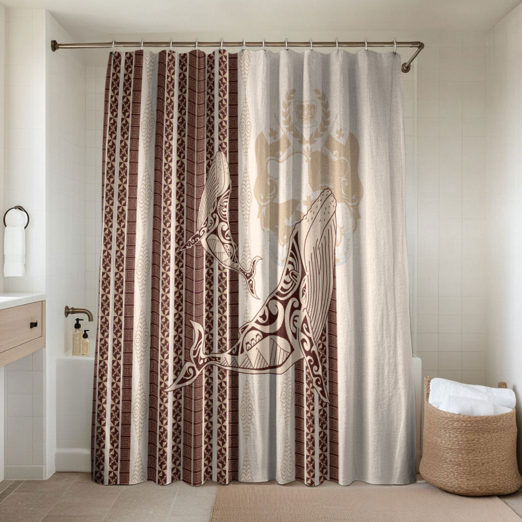 Swimming With Humpback Whales Season Tonga Bathroom Set Tongan Tofuaa Ngatu Pattern Brown LT14 Shower Curtain Only Brown - Polynesian Pride