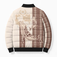 Swimming With Humpback Whales Season Tonga Bomber Puffer Jacket Tongan Tofuaa Ngatu Pattern Brown LT14 - Polynesian Pride