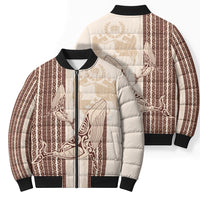 Swimming With Humpback Whales Season Tonga Bomber Puffer Jacket Tongan Tofuaa Ngatu Pattern Brown LT14 - Polynesian Pride