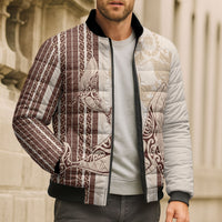 Swimming With Humpback Whales Season Tonga Bomber Puffer Jacket Tongan Tofuaa Ngatu Pattern Brown LT14 - Polynesian Pride